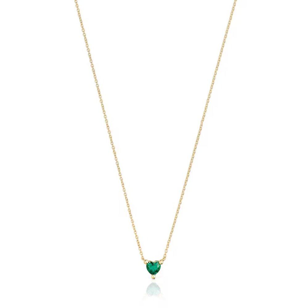 Tous Short Gold Plating Necklace with lab-grown Emerald Garden of Love LGG